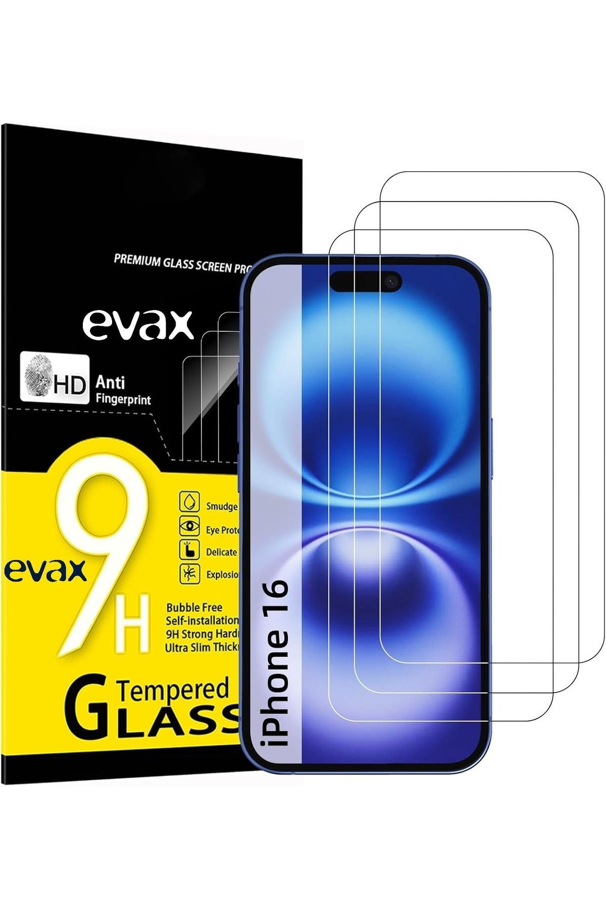 3'lü Paket iPhone 16 Uyumlu Temperli HD+ Cam Ekran Koruyucu (3'lü Paket)