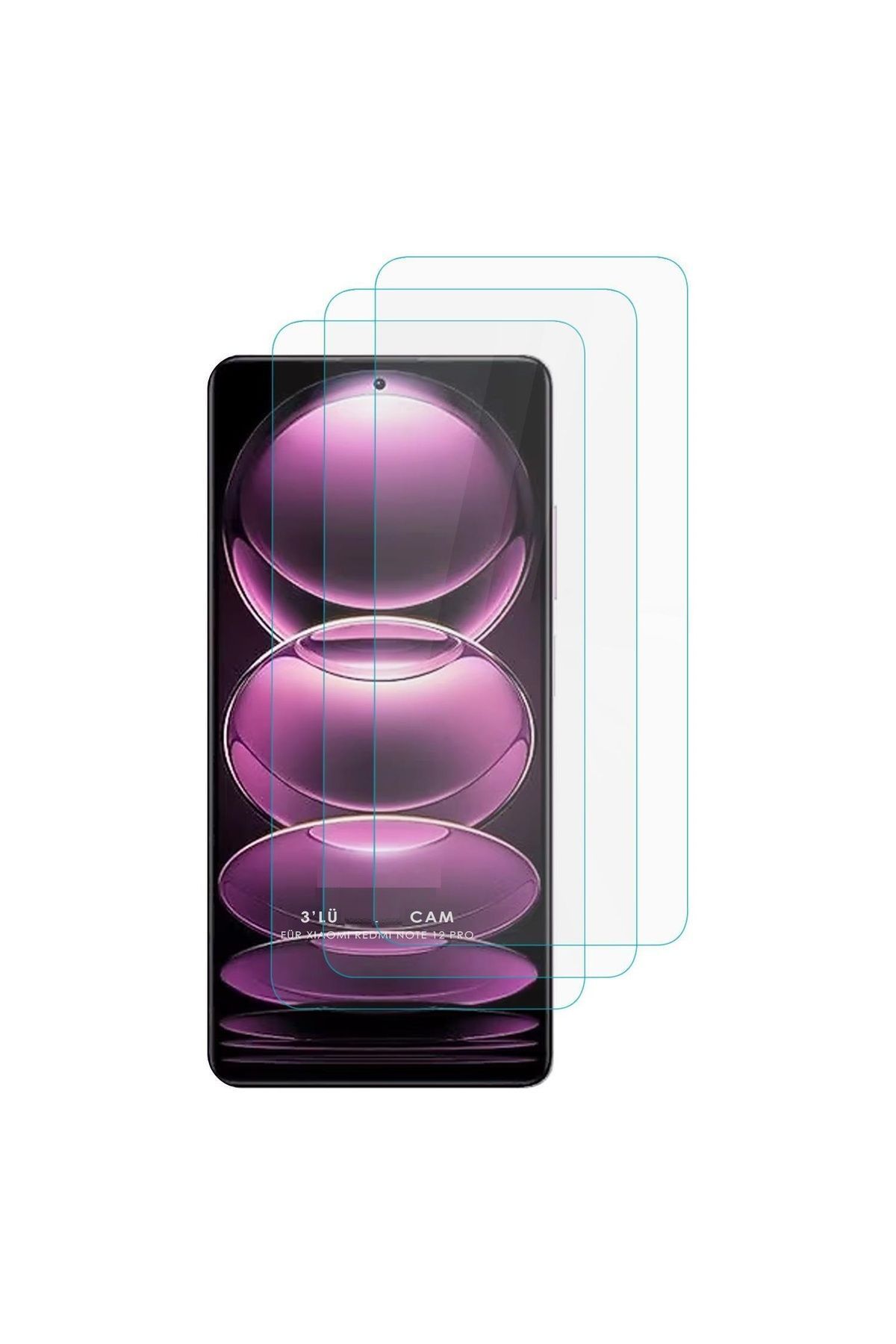 3'lü Paket Redmi Note 12 Pro Uyumlu Temperli HD+ Cam Ekran Koruyucu (3'lü Paket)