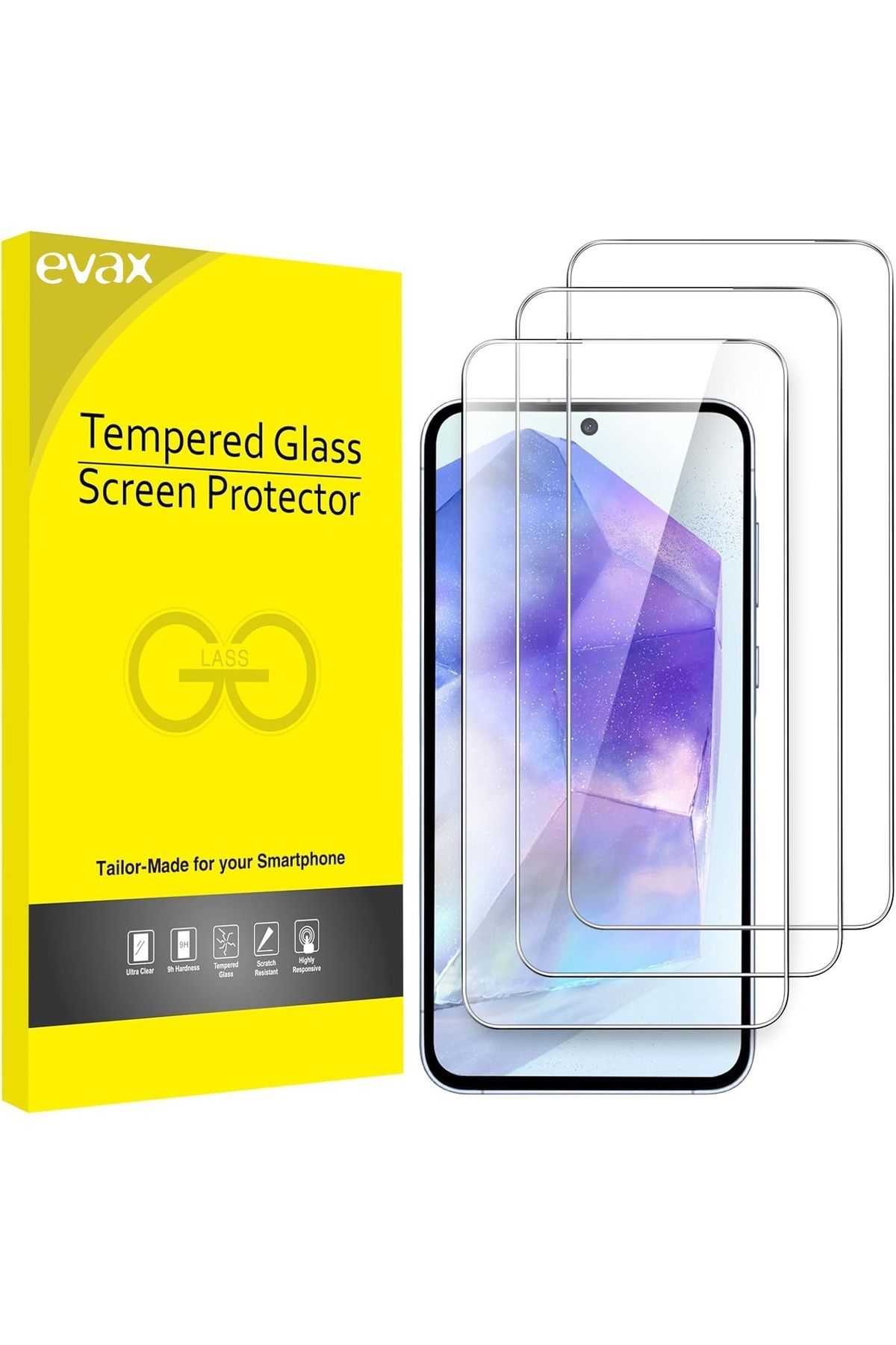 3'lü Paket Samsung A55 Uyumlu Temperli HD+ Cam Ekran Koruyucu (3'lü Paket)