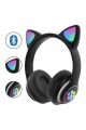 Cat Kedili Bluetooth 5.0 Işıklı Kablosuz Mikrofonlu/aux/hafıza Kartı/kedili Kulaküstü Kulaklık