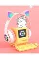 Cat Kedili Bluetooth 5.0 Işıklı Kablosuz Mikrofonlu/aux/hafıza Kartı/kedili Kulaküstü Kulaklık