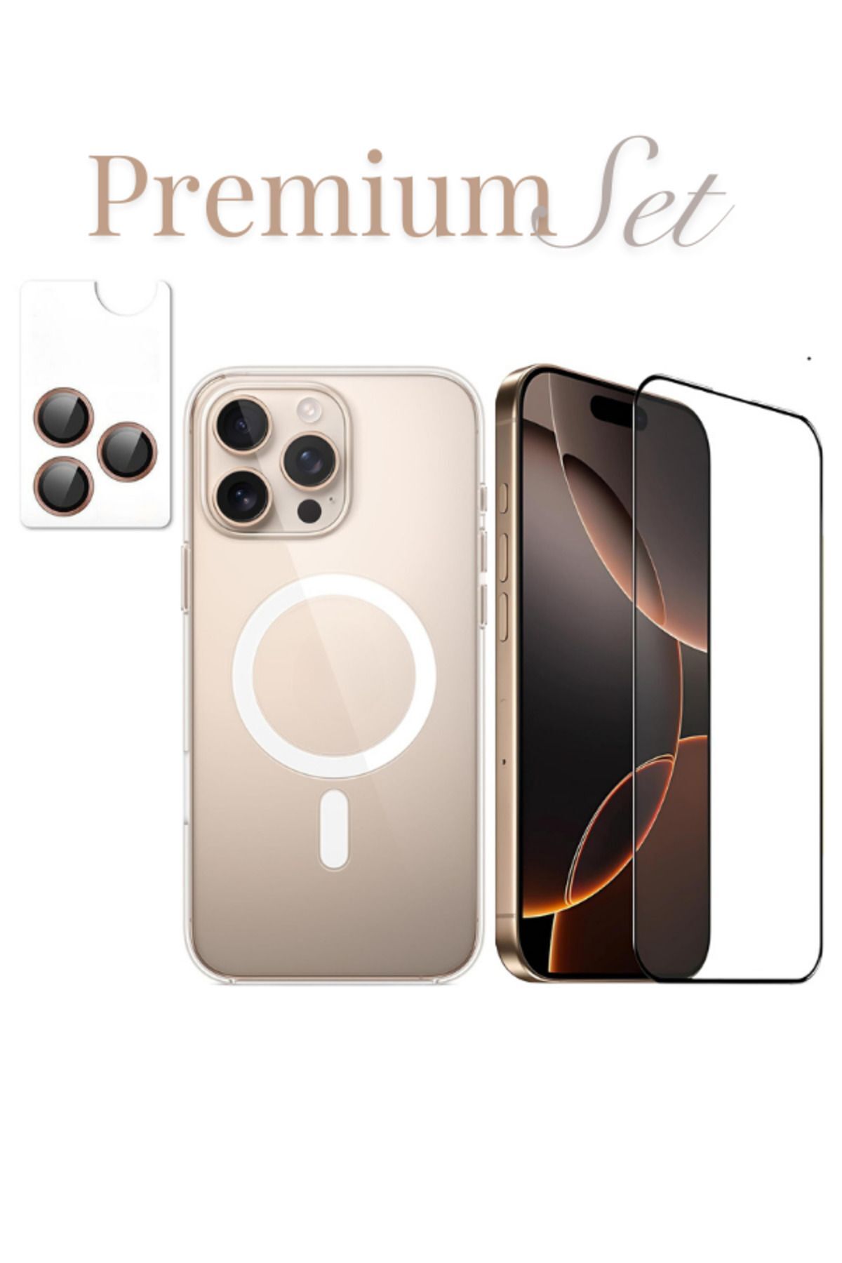 (PREMIUM SET) 16 Pro Max Uyumlu Armor Tam Ekran Koruyucu + (IC) MagSafe Kılıf + Armor Lens Koruyucu