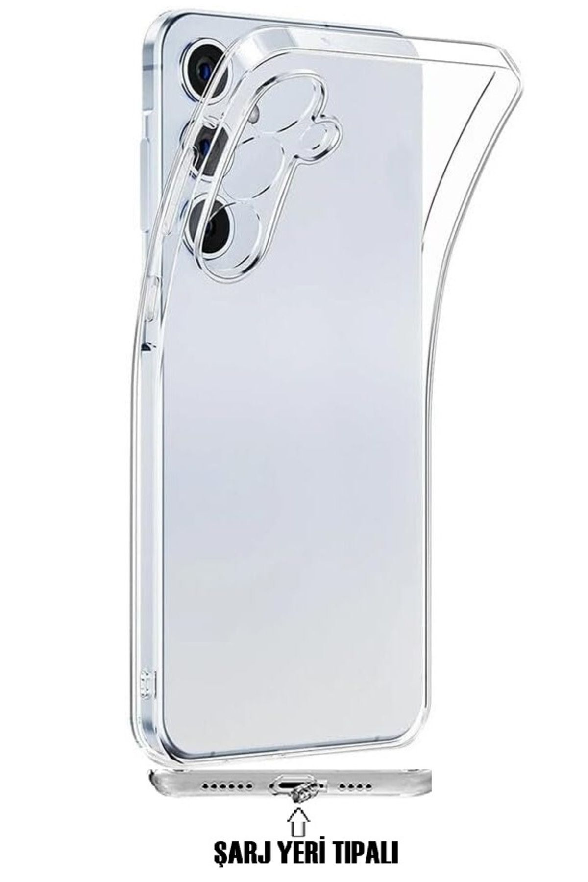 (TIPALI ŞEFFAF) Samsung S24 FE Şarj Yeri Tıpalı Kamera Koruyuculu Yumuşak Şeffaf Silikon Kılıf