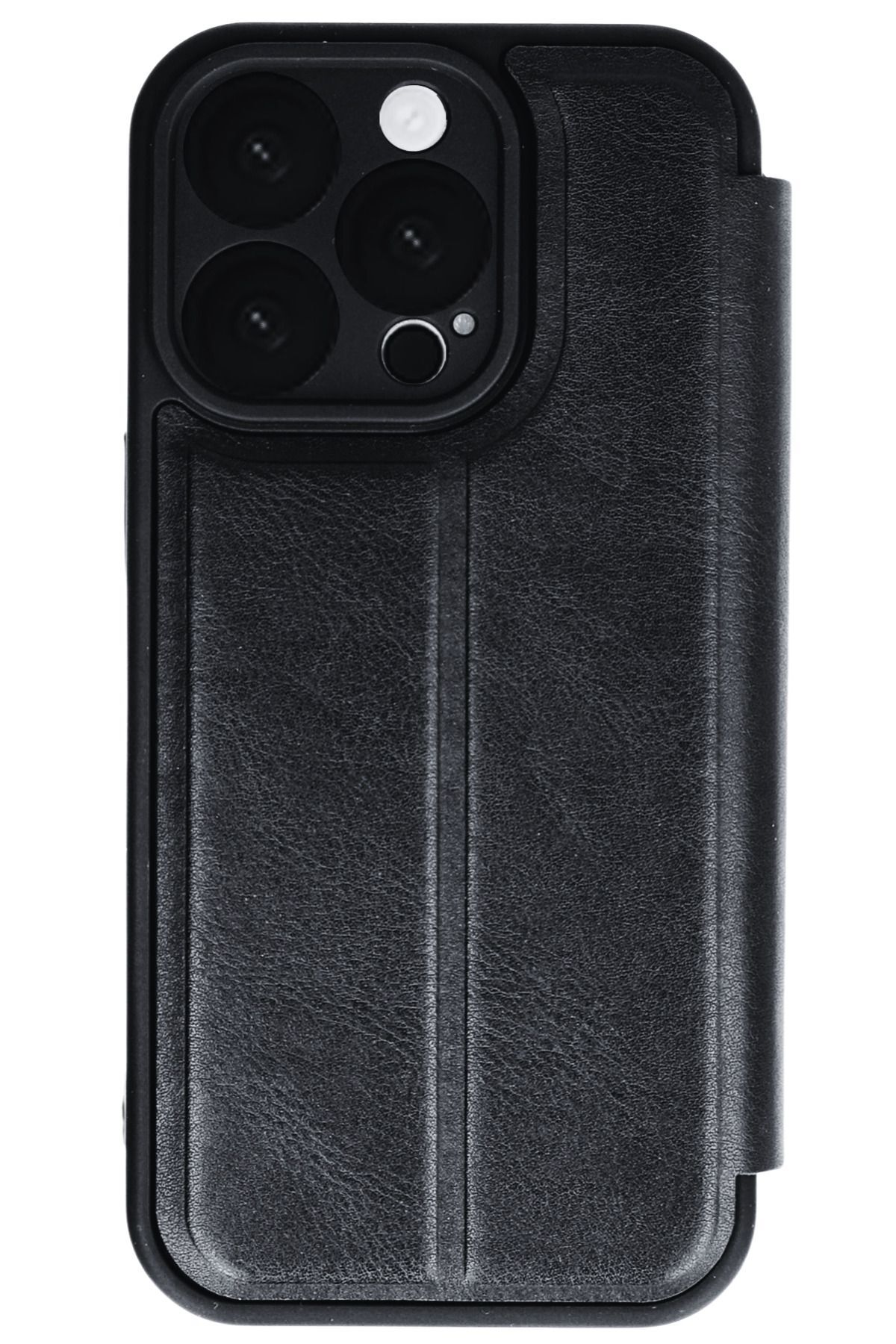 (KAPAKLI) iPhone 16 Pro Max Uyumlu Kapaklı Deri Görünümlü Kamera Korumalı İç Kartlıklı Kılıf Flip