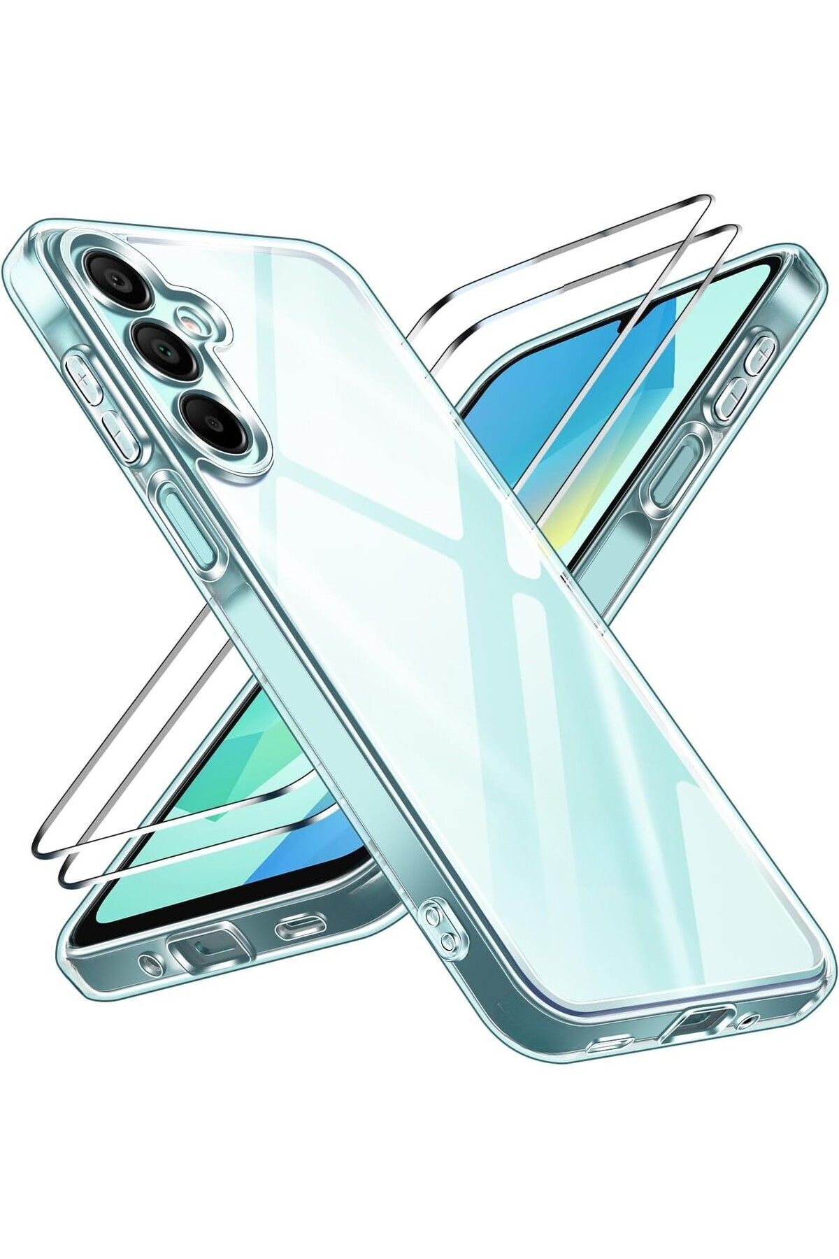 (2 CAM + 1 KILIF) Samsung Garaxy A16 Uyumlu 1 Şeffaf Silikon Kılıf + 2 Cam Ekran Koruyucu