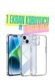 1C1K iPhone 14 Plus Uyumlu 1 Kamera Korumalı Şeffaf Silikon Kılıf + 1 Temperli Cam Ekran Koruyucu