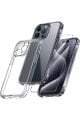 1C1K iPhone 15 Pro Uyumlu 1 Kamera Korumalı Şeffaf Silikon Kılıf + 1 Temperli Cam Ekran Koruyucu