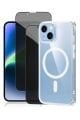 2H1M iPhone 13 Uyumlu 2 Hayalet Cam Ekran Koruyucu & 1 Magsafe Kılıf