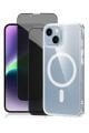 2H1M iPhone 14 Uyumlu 2 Hayalet Cam Ekran Koruyucu & 1 Magsafe Kılıf