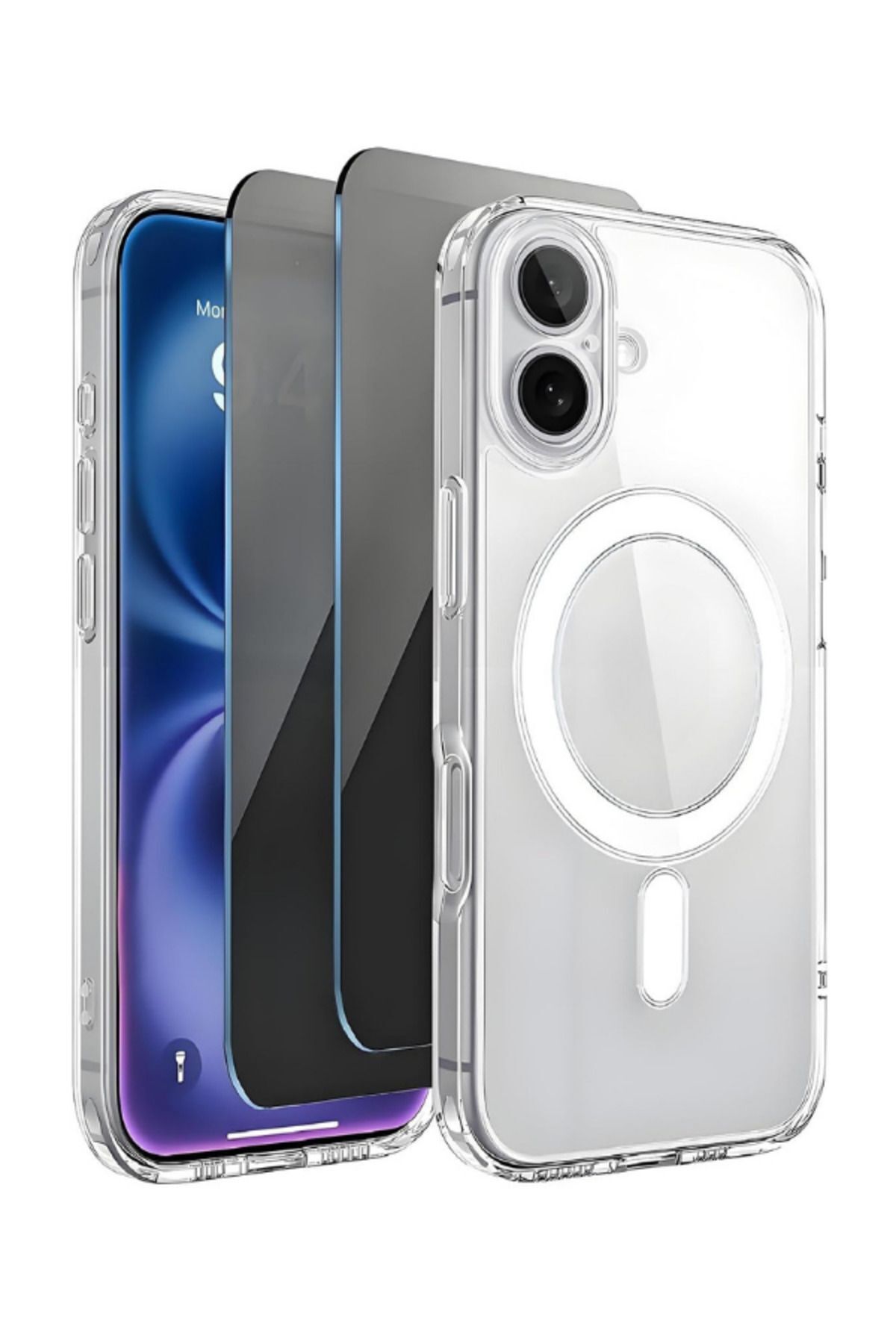 2H1M iPhone 16 Plus Uyumlu 2 Hayalet Cam Ekran Koruyucu & 1 Magsafe Kılıf