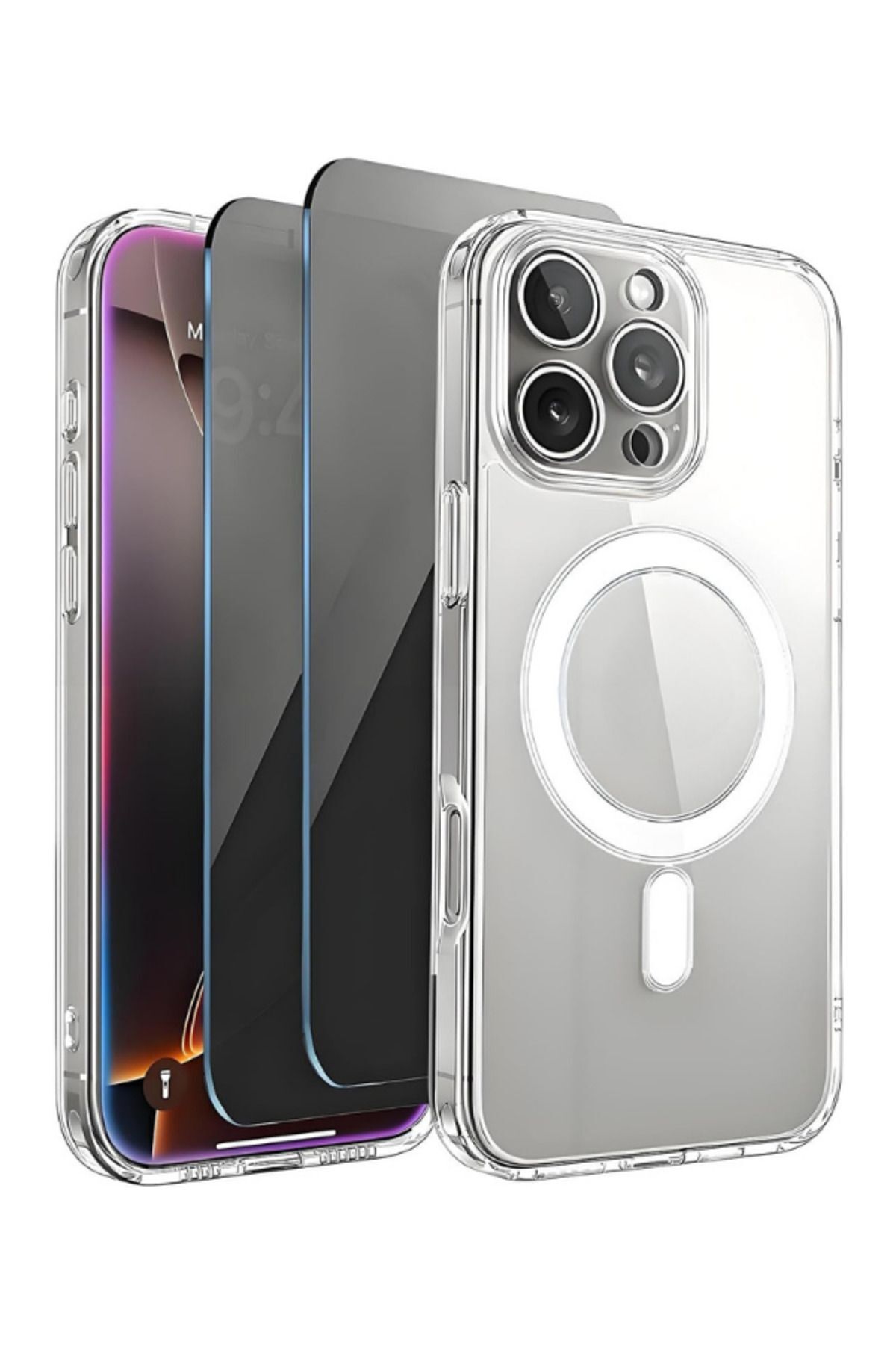 2H1M iPhone 16 Pro Uyumlu 2 Hayalet Cam Ekran Koruyucu & 1 Magsafe Kılıf