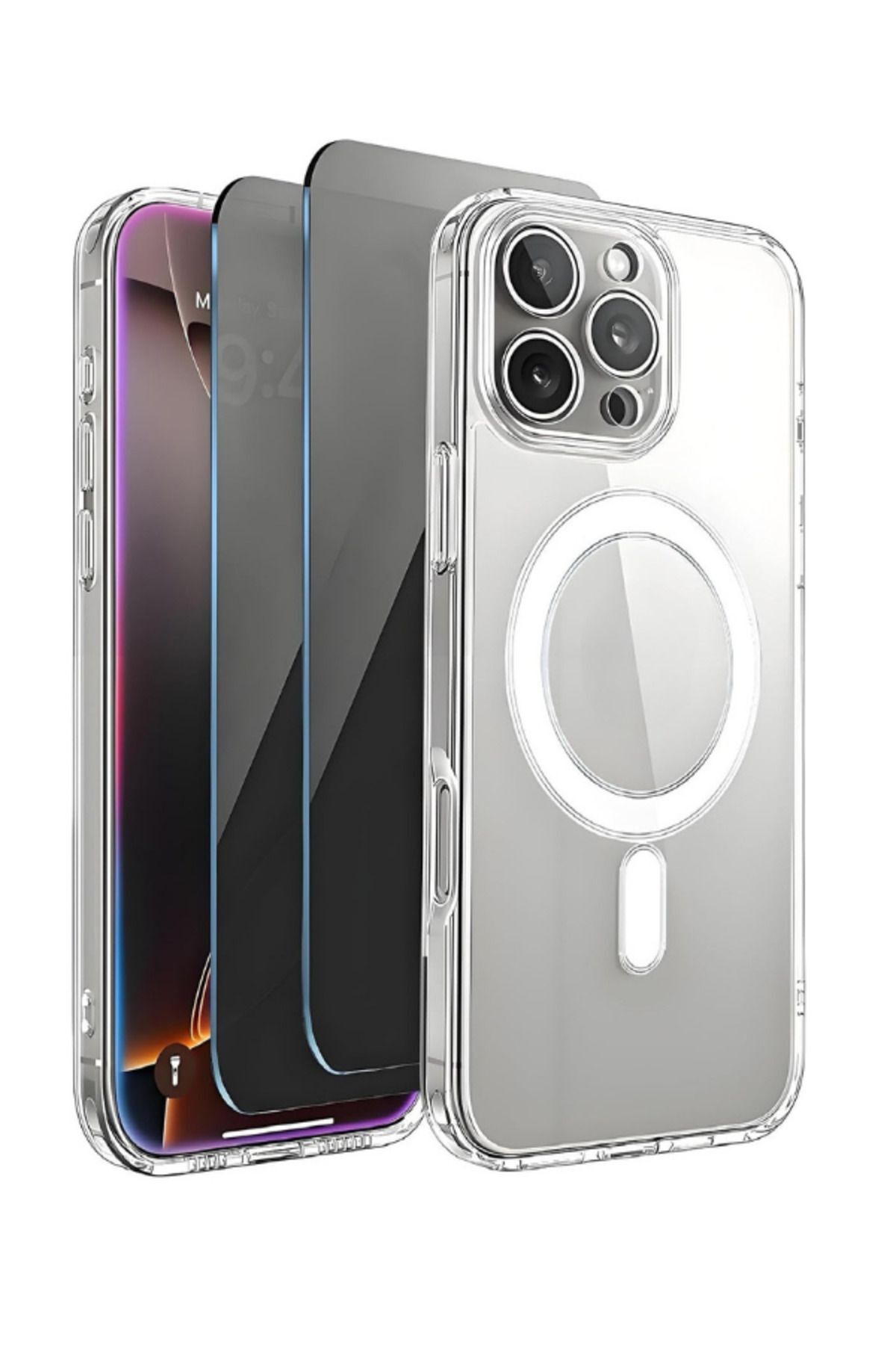 2H1M iPhone 16 Pro Max Uyumlu 2 Hayalet Cam Ekran Koruyucu & 1 Magsafe Kılıf