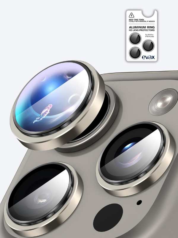 (PREMIUM LENS) 16 Pro Max / 16 Pro Natürel Titanyum Uyumlu Kolay Kurulum Aparatlı Premium Lens Koruyucu