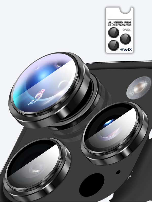 (PREMIUM LENS) 16 Pro Max / 16 Pro Siyah Titanyum Uyumlu Kolay Kurulum Aparatlı Premium Lens Koruyucu