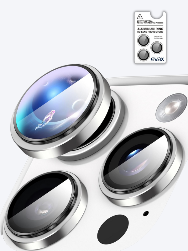 (PREMIUM LENS) 16 Pro Max / 16 Pro Beyaz Titanyum Uyumlu Kolay Kurulum Aparatlı Premium Lens Koruyucu